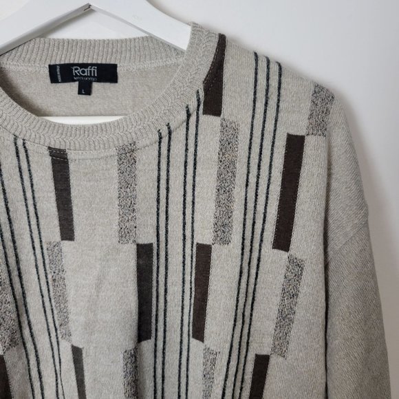 Raffi Size L Men's Wool Blend Pull-Over Sweater Tan Crew Neck - Picture 2 of 9